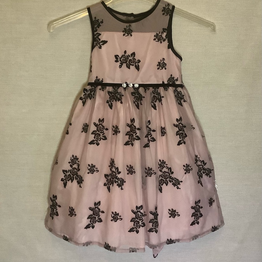 Bella By Marmellata Girls flower girls dress size 6X pink black floral lace